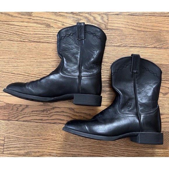 Ariat Heritage Roper Black Leather Cowboy Boots Western Style #10002280 Sz 10.5D